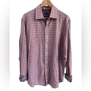 Robert Graham Button-Up Flip-Cuff Shirt Mens L Classic Fit Plaid Check Colorful